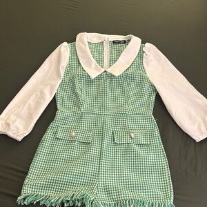 SHEIN Green and White Houndstooth Romper